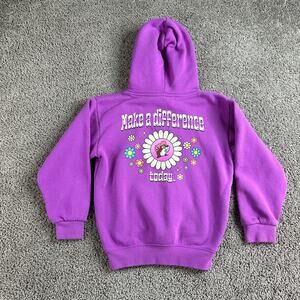 Bucees Hoodie Girls Small Purple White Make A Difference Daisy Sweatshirt *